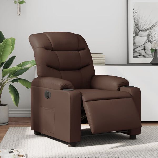 vidaXL Sill&oacute;n reclinable el&eacute;ctrico de cuero sint&eacute;tico marr&oacute;n