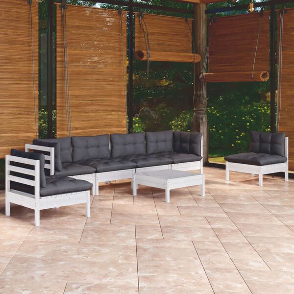 vidaXL Muebles de jardín 7 pzas con cojines madera maciza de pino