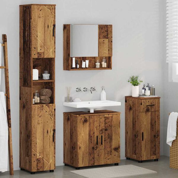 vidaXL Juego de muebles de ba&ntilde;o con caj&oacute;n 4 pcs Madera Vieja