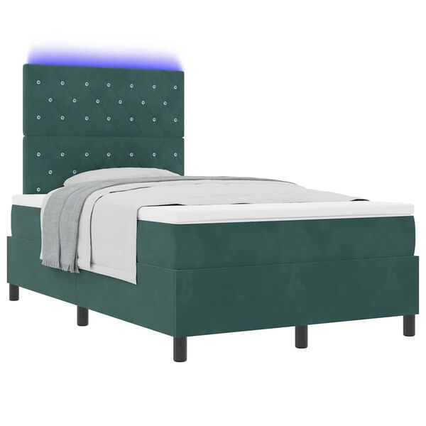 vidaXL Cama Box Spring LED con colch&oacute;n Verde oscuro 120 x 190 cm tela