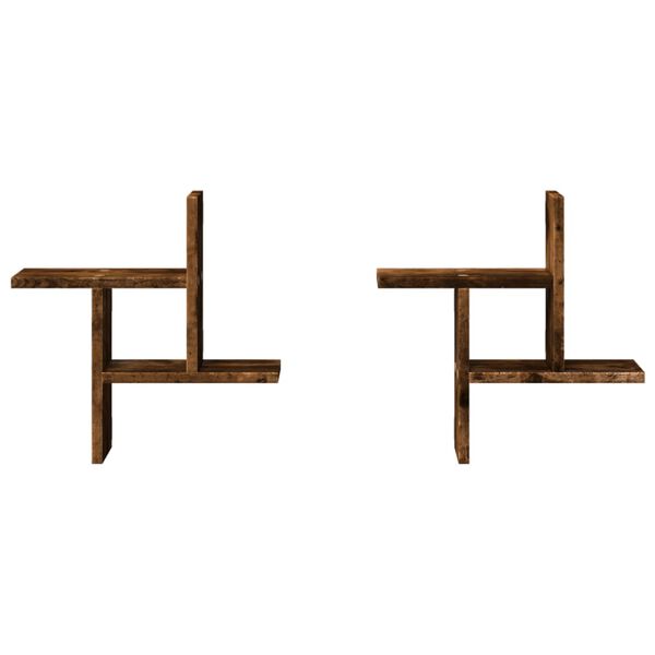 vidaXL Estantes pared 2 uds madera ingenier&iacute;a roble ahumado 38x12x38cm