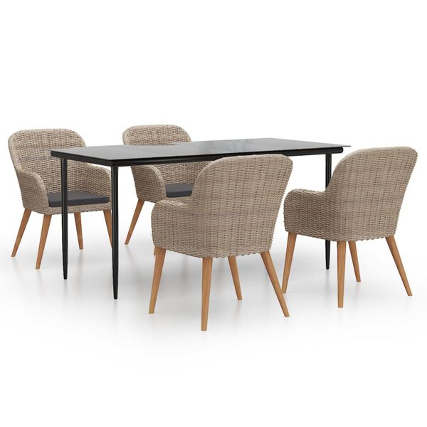 vidaXL Juego de comedor de jardín 5 piezas con cojines marrón