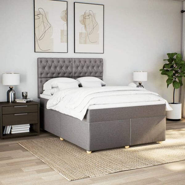 vidaXL Cama box spring con colch&oacute;n tela gris taupe 160x200 cm