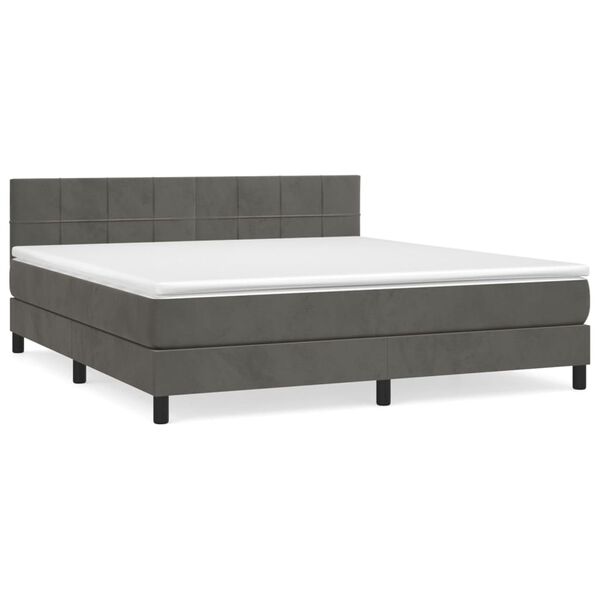 vidaXL Cama box spring con colch&oacute;n terciopelo gris oscuro 160x200 cm