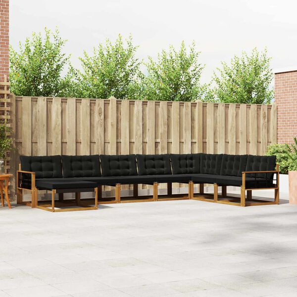 vidaXL Conjunto de sof&aacute;s de exterior con coj&iacute;n 8 pcs Natural y negro