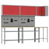 vidaXL Conjunto de armarios de trabajo con estante 10 uds. Rojo y Gris