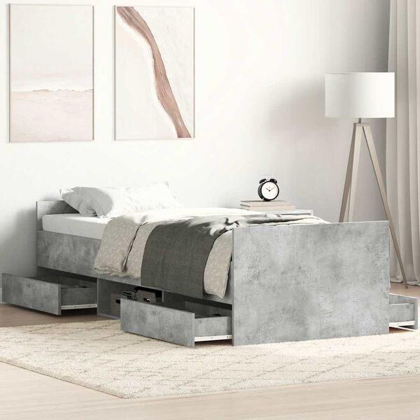 vidaXL Estructura de cama con cabecero piecero gris hormig&oacute;n 100x200cm