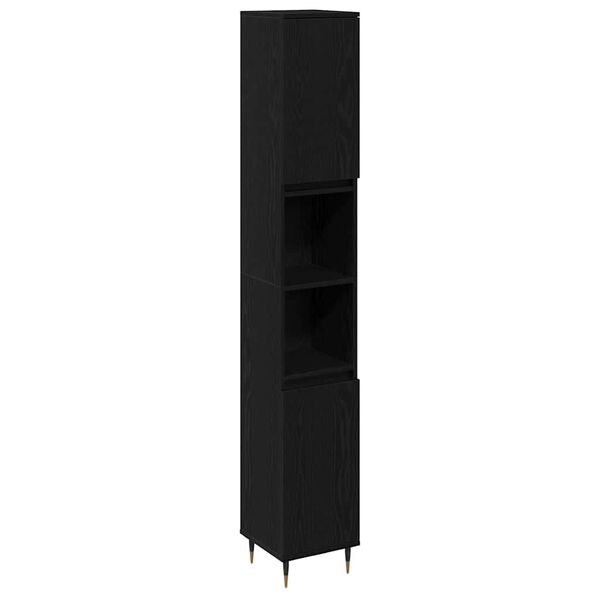 vidaXL Gabinete de Ba&ntilde;o con estante Roble Negro 30 x 30 x 190 cm