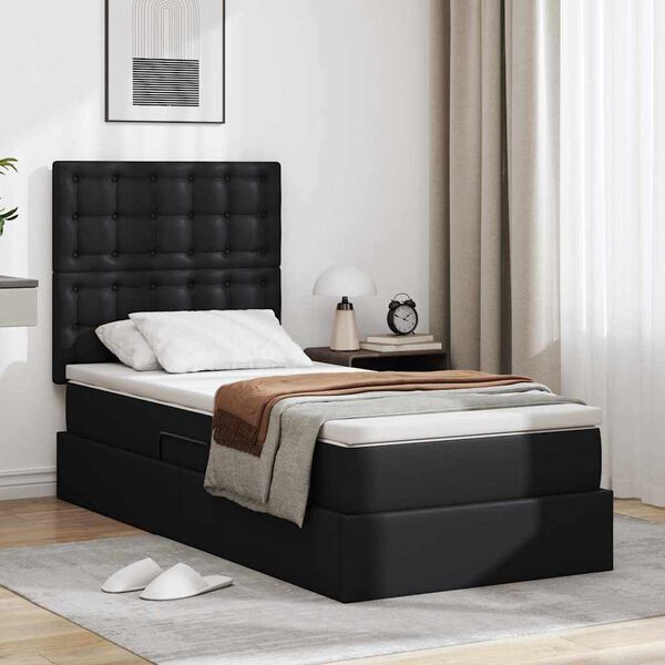 vidaXL Cama con almacenamiento Negro 100 x 200 cm Cuero sint&eacute;tico