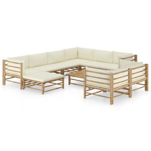 vidaXL Set de muebles de jard&iacute;n 10 piezas bamb&uacute; y cojines blanco crema