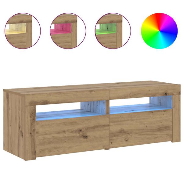 vidaXL Mueble de TV luces LED madera roble artisan 120x35x40 cm