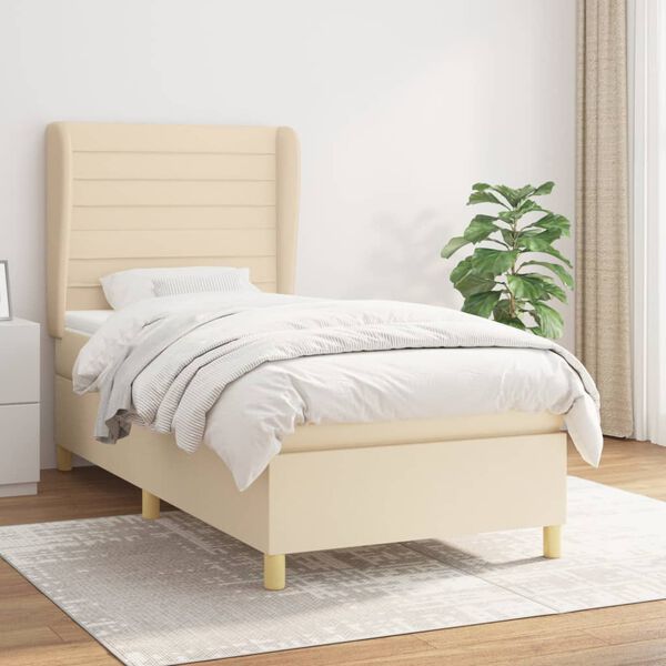 vidaXL Cama box spring con colch&oacute;n tela color crema 90x190 cm