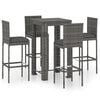 vidaXL Set muebles bar jard&iacute;n 5 piezas y cojines rat&aacute;n sint&eacute;tico gris
