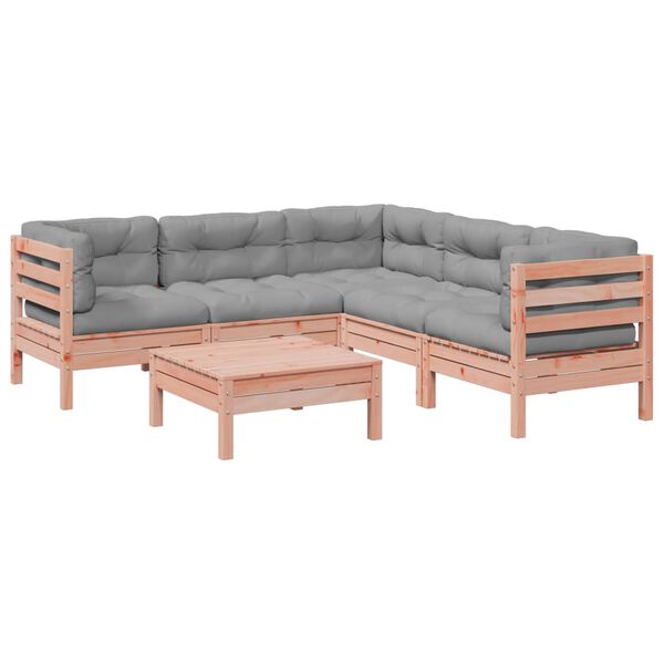 vidaXL Set de sof&aacute;s jard&iacute;n 6 pzas con cojines madera abeto Douglas