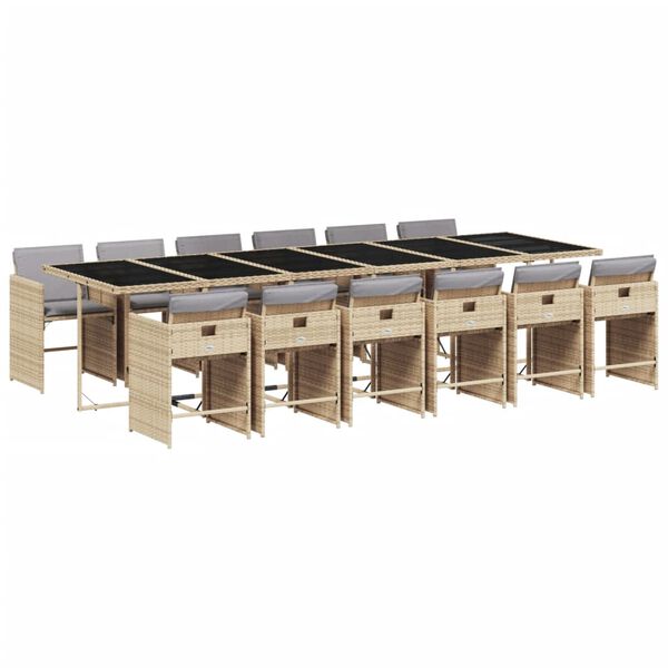 vidaXL Set comedor de jard&iacute;n con cojines 13 pzas rat&aacute;n sint&eacute;tico beige