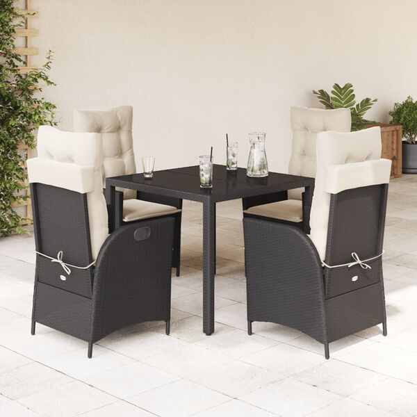vidaXL Set de muebles jard&iacute;n 5 pzas con cojines rat&aacute;n sint&eacute;tico negro