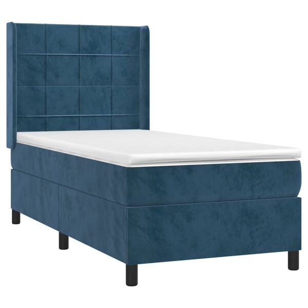 vidaXL Cama box spring colch&oacute;n y LED terciopelo azul oscuro 90x190 cm