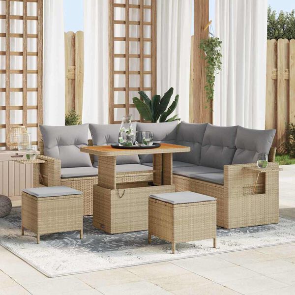 vidaXL Conjunto de sof&aacute;s de jard&iacute;n con coj&iacute;n 9 pcs Beige y Gris Claro