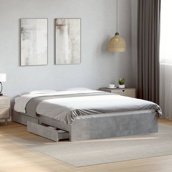 vidaXL Cama con cajones madera ingenier&iacute;a gris hormig&oacute;n 140x190 cm