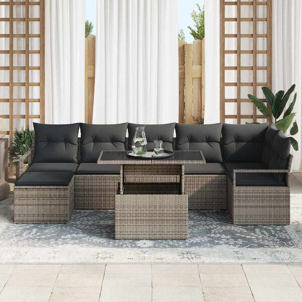 vidaXL Conjunto de sofá de jardín 8 pcs Gris Poliratán