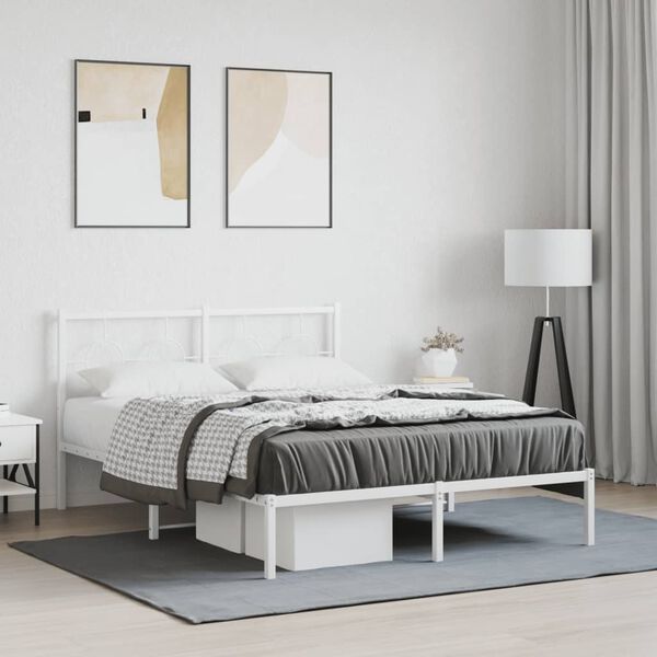 vidaXL Estructura cama sin colchón con cabecero metal blanco 135x190cm
