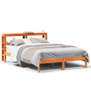 vidaXL Estructura cama con cabecero madera pino marr&oacute;n cera 150x200 cm