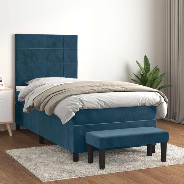 vidaXL Cama box spring con colch&oacute;n terciopelo azul oscuro 90x200 cm