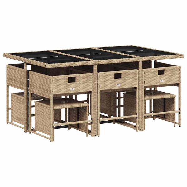 vidaXL Set comedor de jard&iacute;n 11 pzas con cojines rat&aacute;n sint&eacute;tico beige