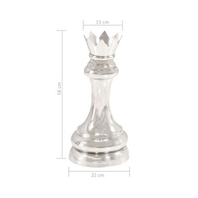 vidaXL Figura de la reina de ajedrez aluminio macizo 58 cm plateada
