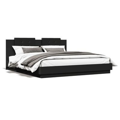 vidaXL Estructura de cama con cabecero y luces LED negro 200x200 cm