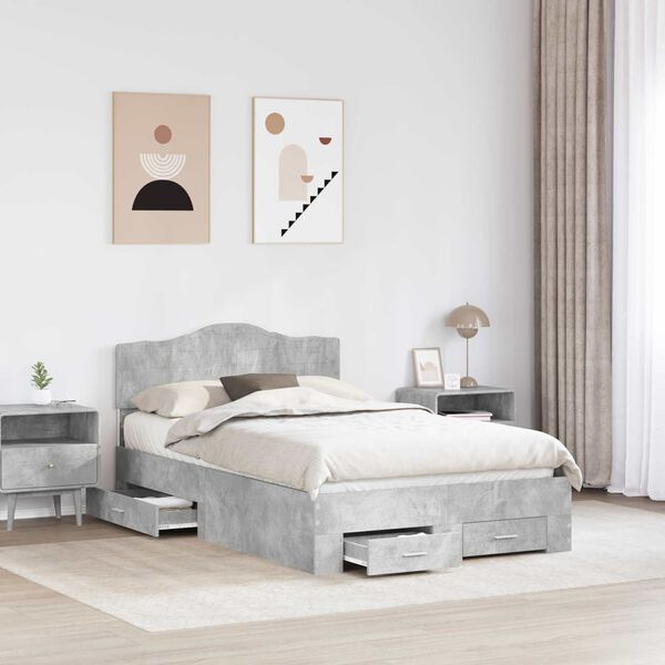 vidaXL Estructura de cama con cabecera Gris Concreto 120 x 200 cm