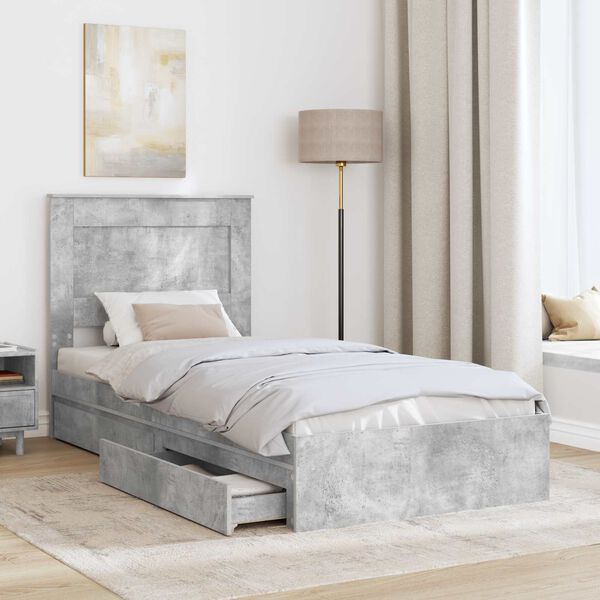 vidaXL Cama con almacenamiento con cabecera Gris Concreto 90 x 200 cm