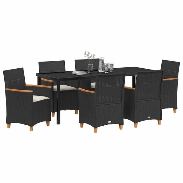 vidaXL Conjunto de Comedor de Jard&iacute;n 7 pcs Negro rat&aacute;n sint&eacute;tico