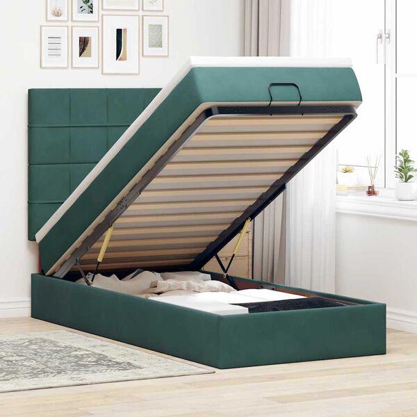 vidaXL Estructura cama otomana colchones verde oscuro 90x190cm