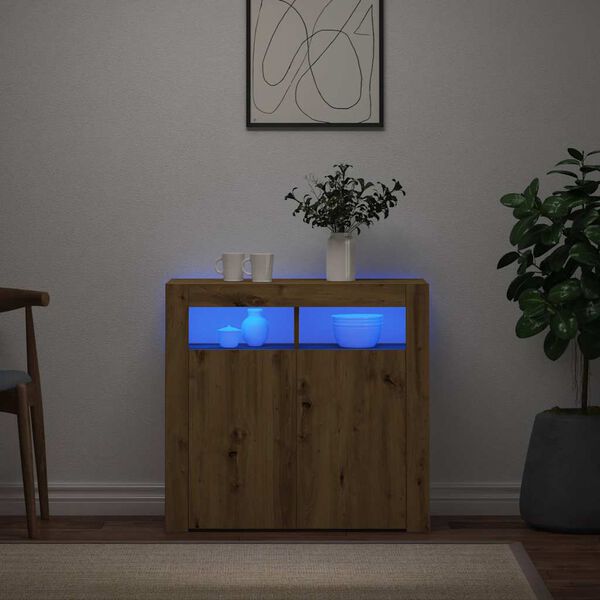 vidaXL Aparador luces LED madera ingenier&iacute;a roble artisan 80x35x75 cm