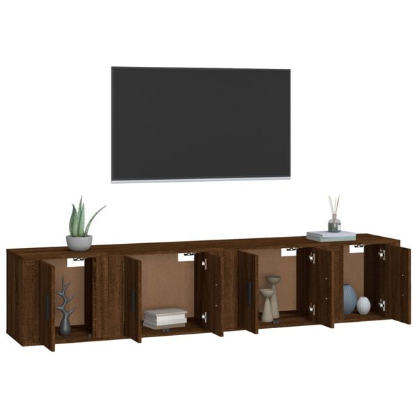vidaXL Set de muebles para TV 4 pzas madera contrachapada marr&oacute;n roble