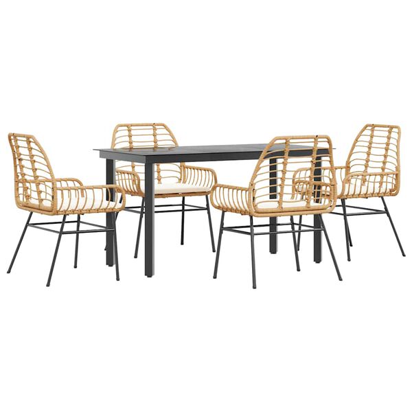vidaXL Juego de comedor jard&iacute;n 5 piezas cojines rat&aacute;n sint&eacute;tico marr&oacute;n