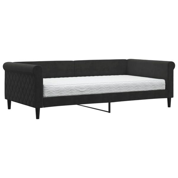 vidaXL Sof&aacute; cama con colch&oacute;n terciopelo negro 100x200 cm