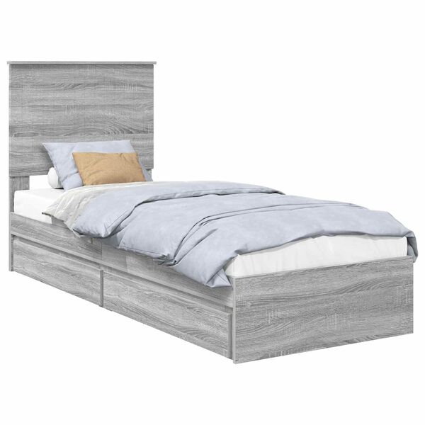vidaXL Cama con almacenamiento con cabecera Gris Sonoma 75 x 190 cm