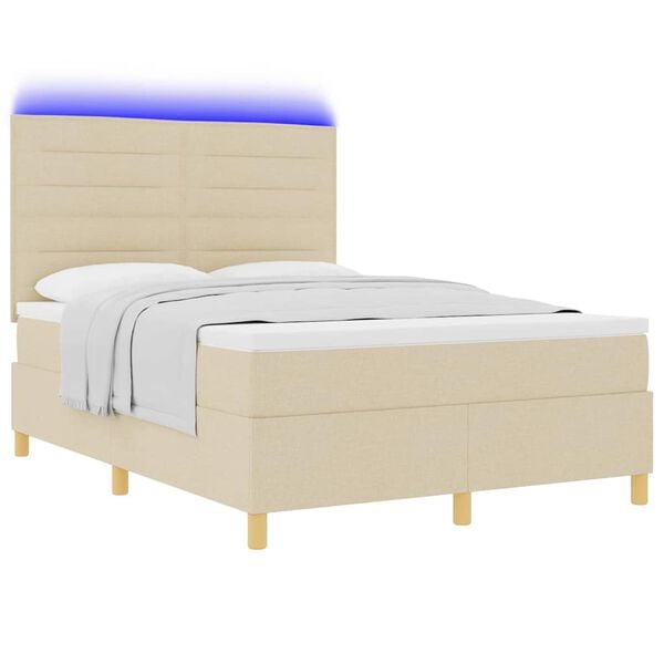 vidaXL Cama Box Spring LED con colch&oacute;n Crema 140 x 190 cm tela