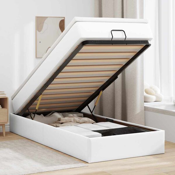 vidaXL Estructura cama otomana colch&oacute;n cuero sint&eacute;tico blanco 90x190cm