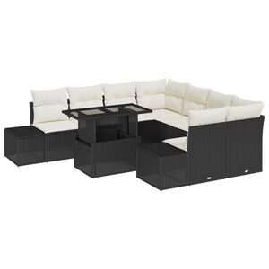 vidaXL Conjunto de sof&aacute; de jard&iacute;n 9 pcs Negro y crema rat&aacute;n sint&eacute;tico