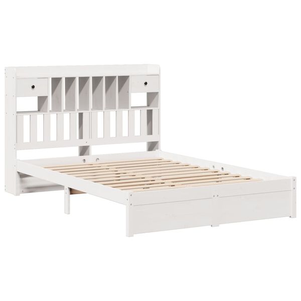vidaXL Cama con estanter&iacute;a sin colch&oacute;n madera maciza blanca 150x200 cm