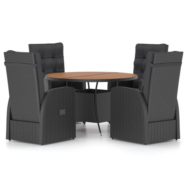 vidaXL Set comedor de jardín 5 piezas ratán sintético y cojines negro