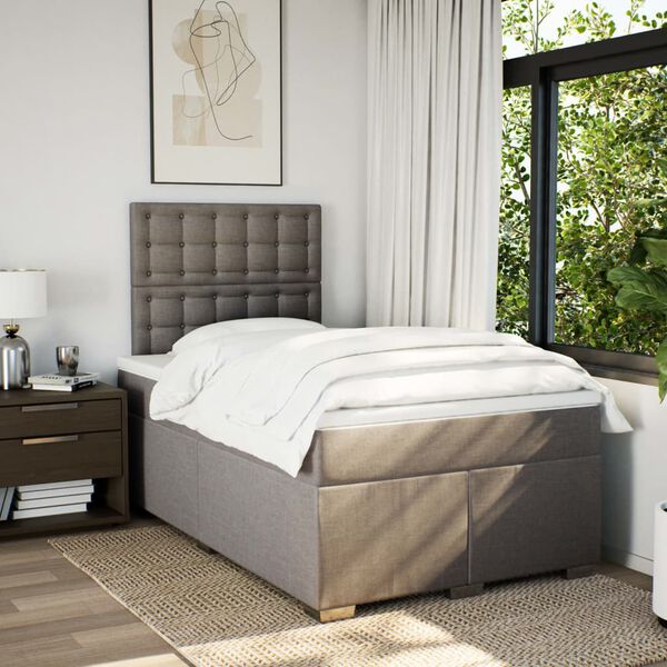 vidaXL Cama box spring con colch&oacute;n tela gris taupe 120x190 cm