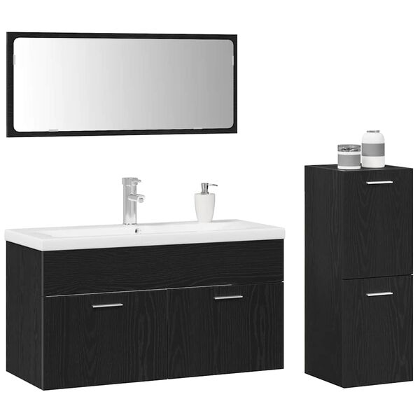 vidaXL Juego de muebles de ba&ntilde;o 4 pcs Roble Negro Madera de ingenier&iacute;a