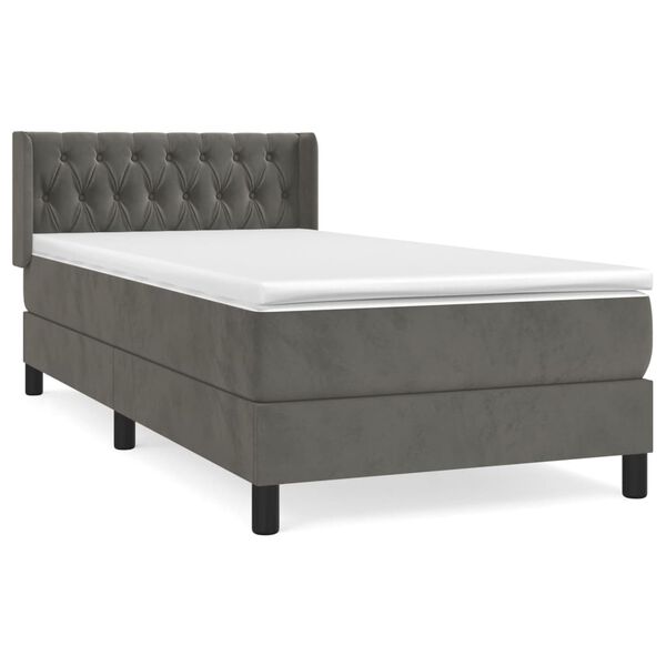 vidaXL Cama box spring con colch&oacute;n terciopelo gris oscuro 90x200 cm