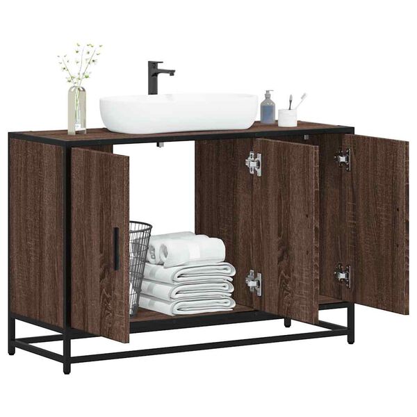 vidaXL Armario lavabo ba&ntilde;o madera ingenier&iacute;a roble marr&oacute;n 90x33x60 cm