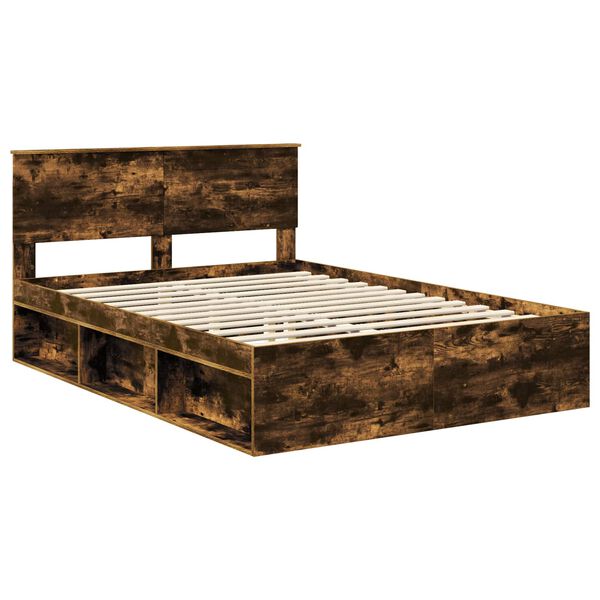 vidaXL Estructura de cama con cabecera Roble ahumado 150 x 200 cm