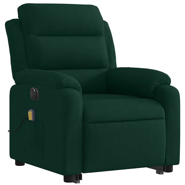 vidaXL Sill&oacute;n masaje reclinable elevable terciopelo verde oscuro